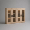 Armadio a 4 porte in rovere e vetro MDF, rovere chiaro, nero e trasparente, 200 × 40 × 140 cm