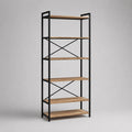 Libreria di ripiani a 6 livelli in pannello di particelle e acciaio, rovere e nero, 80 × 30 × 180 cm