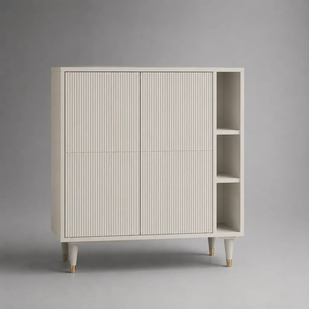 Crema e oro rettangolare top MDF, 4 porte scanalate e 3 nicchie, 120 × 40 × 120 cm