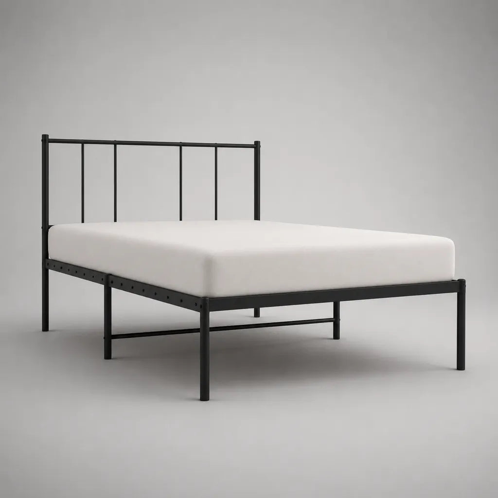 Telaio letto matrimoniale in metallo nero opaco per materassi 140 × 200 cm, dimensioni 146 × 207 × 100 cm