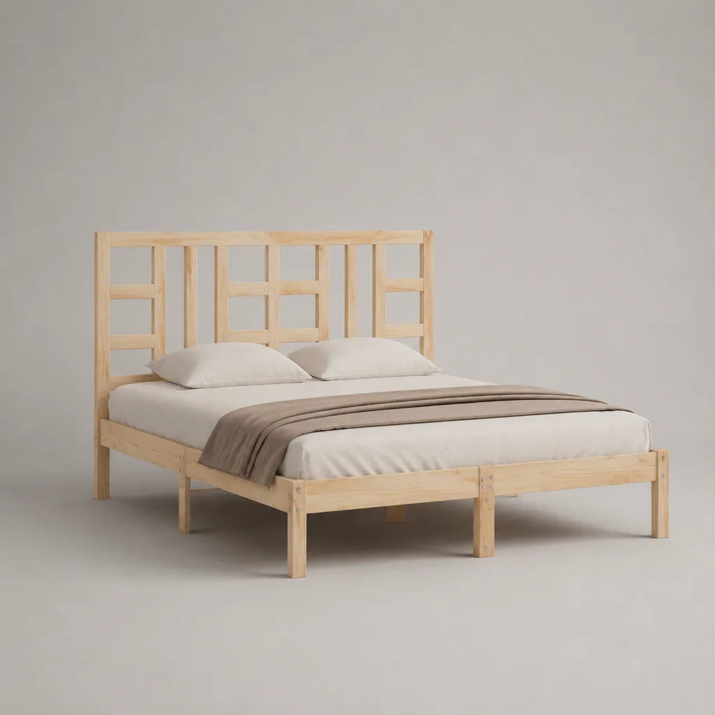 Letto matrimoniale in legno naturale 160 × 200 cm con lettino con latte e testata aperta