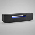 Basso armadio TV in pannello di particelle in melamina nera con illuminazione a LED blu, 160 × 35 × 45 cm