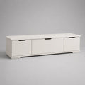 Basso armadio rettangolare TV in pannelli a particelle con 3 porte taglienti, bianche e nere, 140 × 40 × 40 cm