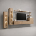 Set da parete 6 pezzi in legno e vetro, rovere leggero, 300 × 35 × 190 cm