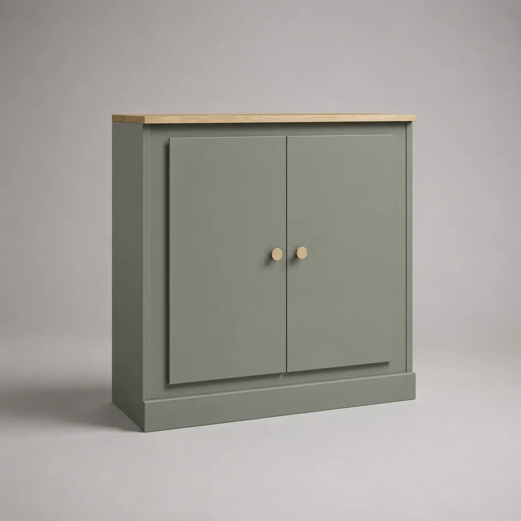 Legno rettangolare con 2 porte, salvia verde e legno naturale, 80 × 35 × 80 cm