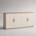 Buffet rettangolare a 4 porte in MDF scandagliato e pannello di particelle melamine, beige e rovere leggero, 160 × 40 × 80 cm