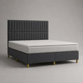 Letto matrimoniale continentale imbottito in velluto grigio antracite con testata, materassi e materassi, con letto 160 × 200 cm