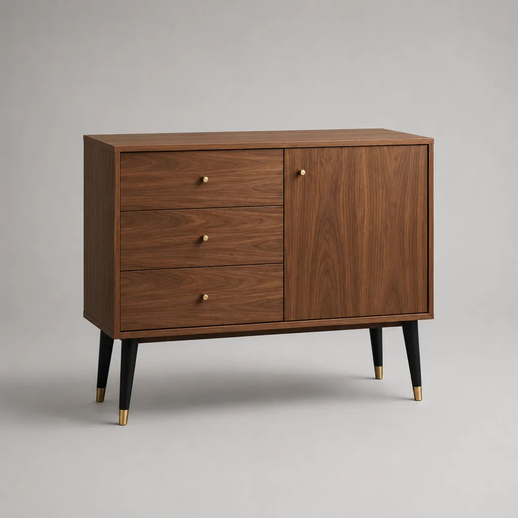 Armadio in noce MDF con 3 cassetti e 1 porta, marrone noce, 100 × 40 × 85 cm