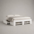 Letto matrimoniale bianco 160 × 200 cm con cassetto e nicchie, dimensioni 206 × 166 × 50 cm, in pannello a particelle in melamina