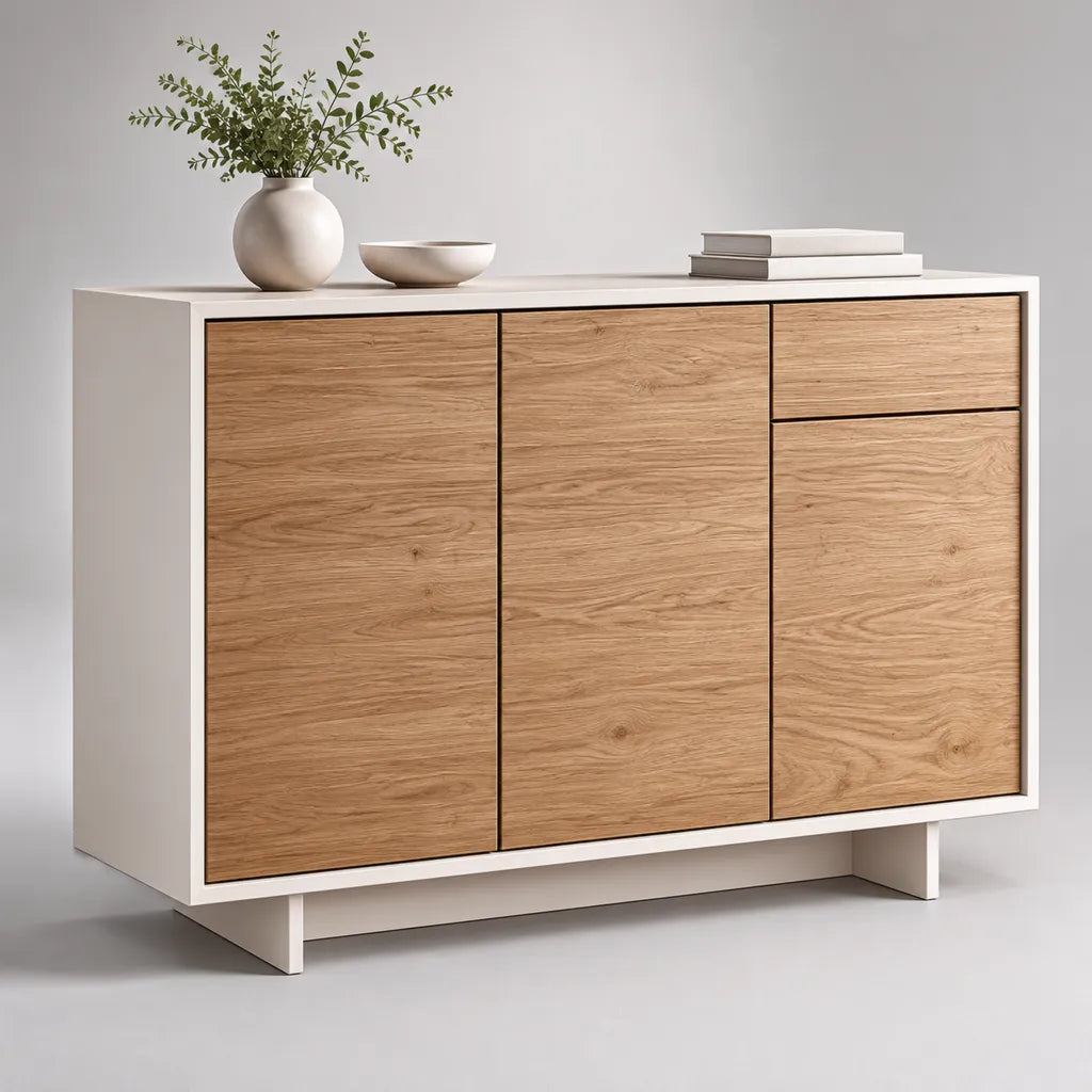 3 porte e 1 cassetto, armadio in rovere bianco e naturale, 120 × 40 × 85 cm