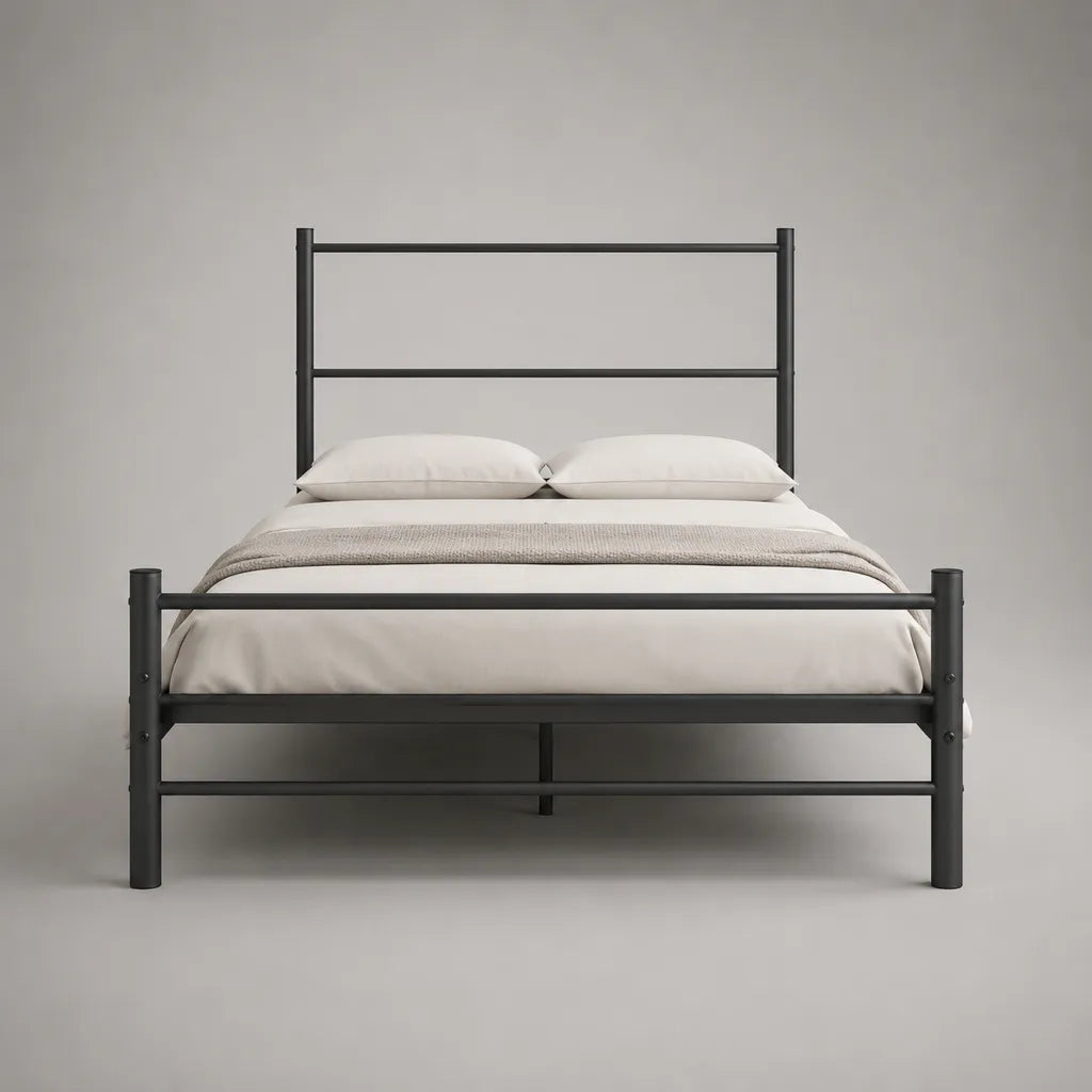 Telaio matrimoniale in acciaio antracite, letto 160 × 200 cm, dimensioni 208 × 166 × 110 cm